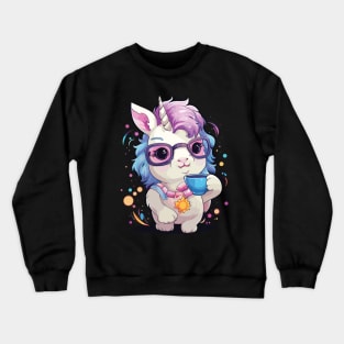 Beautiful fat unicorn drinking coffee Crewneck Sweatshirt